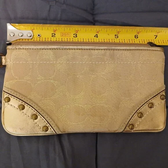 Coach Wristlet in Gold Signature trimmed with Gold Leather and Studs - Picture 5 of 8
